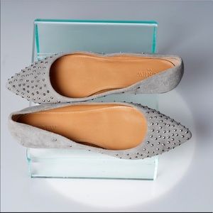 J Crew pewter studded suede flats. Size 8.